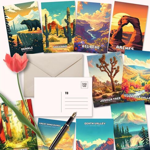 LCLAIDYDY 63 National Parks Postcard Set,Vintage Travel Posters Illustrations Postcards,U.S. National Parks Post Cards for Kids Students Teachers Mailing 4x6 in Saudi Arabia