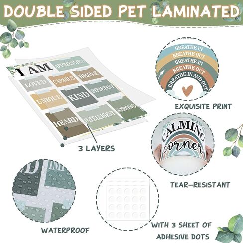 19 PCS Eucalyptus Calming Corner Classroom Posters Calm Down Corner Feeling Management Posters Emotion Educational Mental Health Poster Back to School Wall Art Bulletin Board Decor for School Office in Saudi Arabia
