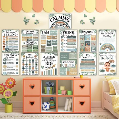 19 PCS Eucalyptus Calming Corner Classroom Posters Calm Down Corner Feeling Management Posters Emotion Educational Mental Health Poster Back to School Wall Art Bulletin Board Decor for School Office in Saudi Arabia