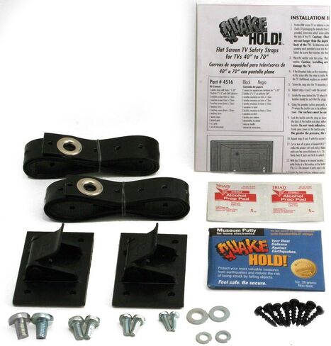 QuakeHOLD! 70" Flat Screen T Safety Straps, Nylon Anti-Tip Adhesive Straps, Earthquake, Fire, Flood Protection, For TVs and Furniture, Child Proofing for Home Safety, Easy Installation, Black, 1 Pack in Kuwait