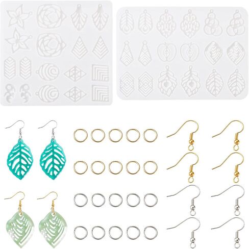Earring Silicone Molds Leaf Earrings Resin Casting Mold Cheriswelry 2Pcs Silicone Earring Molds 133-135mm with Hooks Jump Rings for Jewelry Making Crafts in Saudi Arabia