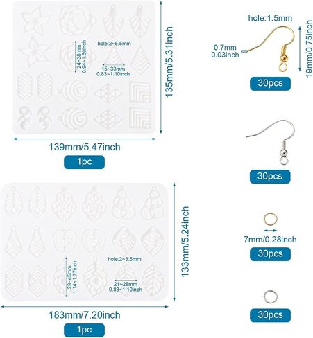 Earring Silicone Molds Leaf Earrings Resin Casting Mold Cheriswelry 2Pcs Silicone Earring Molds 133-135mm with Hooks Jump Rings for Jewelry Making Crafts in Saudi Arabia