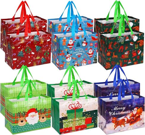 WhatSign 12PCS Christmas Gift Bags - Large Christmas Tote Bags with Handles Reusable Christmas Gift Bags Non-Woven Christmas Bags for Gifts Xmas Party Holiday Favors in Saudi Arabia