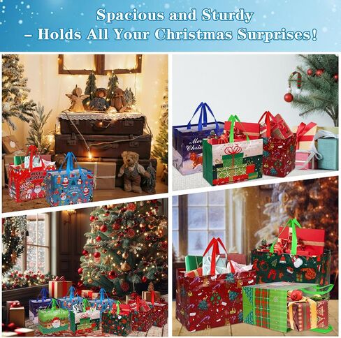 WhatSign 12PCS Christmas Gift Bags - Large Christmas Tote Bags with Handles Reusable Christmas Gift Bags Non-Woven Christmas Bags for Gifts Xmas Party Holiday Favors in Saudi Arabia