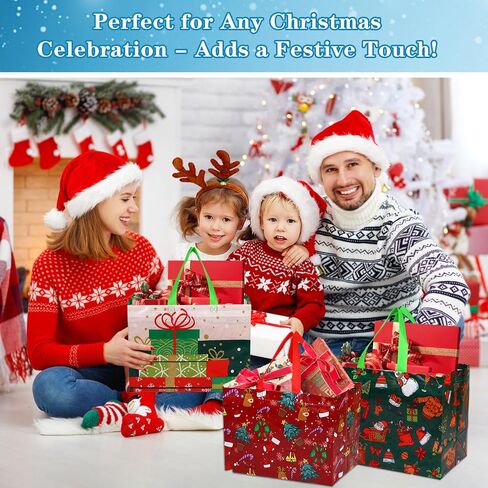 WhatSign 12PCS Christmas Gift Bags - Large Christmas Tote Bags with Handles Reusable Christmas Gift Bags Non-Woven Christmas Bags for Gifts Xmas Party Holiday Favors in Saudi Arabia