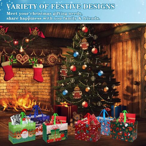WhatSign 12PCS Christmas Gift Bags - Large Christmas Tote Bags with Handles Reusable Christmas Gift Bags Non-Woven Christmas Bags for Gifts Xmas Party Holiday Favors in Saudi Arabia