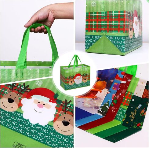 WhatSign 12PCS Christmas Gift Bags - Large Christmas Tote Bags with Handles Reusable Christmas Gift Bags Non-Woven Christmas Bags for Gifts Xmas Party Holiday Favors in Saudi Arabia