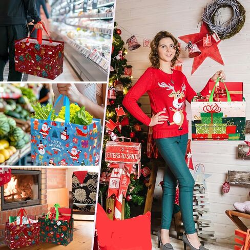 WhatSign 12PCS Christmas Gift Bags - Large Christmas Tote Bags with Handles Reusable Christmas Gift Bags Non-Woven Christmas Bags for Gifts Xmas Party Holiday Favors in Saudi Arabia