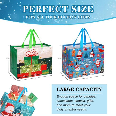 WhatSign 12PCS Christmas Gift Bags - Large Christmas Tote Bags with Handles Reusable Christmas Gift Bags Non-Woven Christmas Bags for Gifts Xmas Party Holiday Favors in Saudi Arabia
