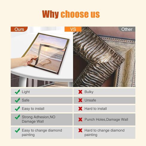 إطارات فنية ماسية من NAIMOER مكونة من قطعتين، إطارات لقماش فني ماسي مقاس 12 × 16 بوصة/30 × 40 سم، إطار فني ماسي مغناطيسي ذاتي اللصق، إطارات فنية ماسية لباب نافذة الحائط (ذهبي) in Kuwait