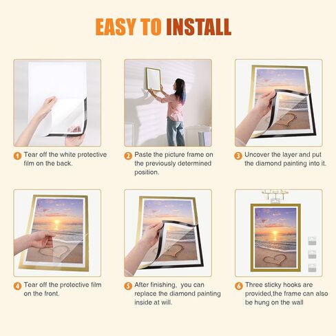 إطارات فنية ماسية من NAIMOER مكونة من قطعتين، إطارات لقماش فني ماسي مقاس 12 × 16 بوصة/30 × 40 سم، إطار فني ماسي مغناطيسي ذاتي اللصق، إطارات فنية ماسية لباب نافذة الحائط (ذهبي) in Kuwait