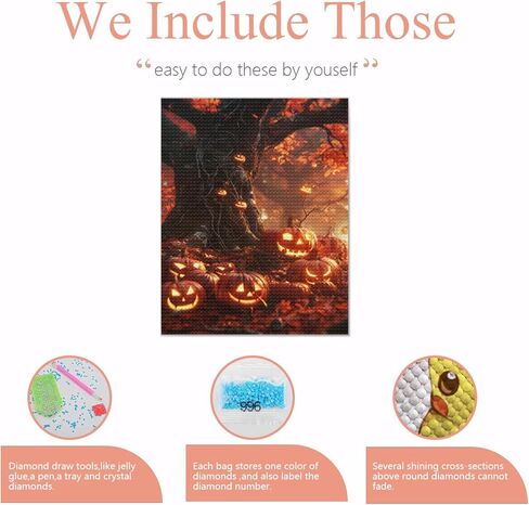 IMLQJES Halloween Diamond Art Painting Kit for Adults - 5D Gem Art Stress Relief Craft in Haunted Pumpkin Forest - Horror Diamond Painting Halloween Thanksgiving Gift 12x16 Inch in Saudi Arabia