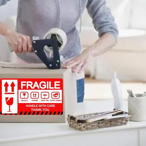 مقبض هش مع ملصقات تحذيرية للعناية، ملصقات شحن مقاس 6 × 3.5 بوصة، كبيرة الحجم، تحافظ على جفافها لأعلى، لا تدوس لأعلى، ملصق لصندوق الشحن، إشعار التعبئة، ملصقات حمراء 50 قطعة in Kuwait