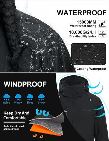 معطف تزلج شتوي للسيدات من fit space مع غطاء للرأس ورياضات التزلج على الجليد على الجبال in Kuwait