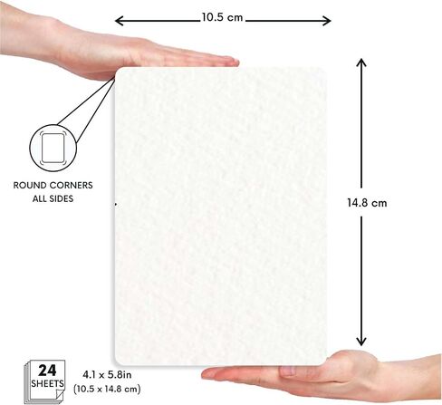 Zen Sangam Artists’ 300 GSM Watercolour Paper Polaroid Sheets - 100% Cellulose Cold Pressed - (24 Sheets) - Rough Grain - Size A6(14.8x10.5cm)- Round Corner - for Watercolors, Gouache & All Wet Media in Kuwait