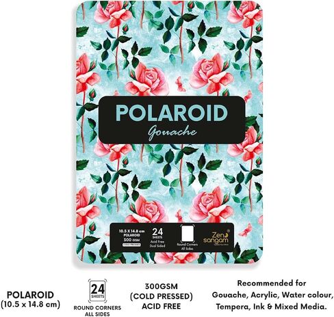 Zen Sangam Artists’ 300 GSM Watercolour Paper Polaroid Sheets - 100% Cellulose Cold Pressed - (24 Sheets) - Rough Grain - Size A6(14.8x10.5cm)- Round Corner - for Watercolors, Gouache & All Wet Media in Kuwait
