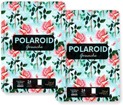 Zen Sangam Artists’ 300 GSM Watercolour Paper Polaroid Sheets - 100% Cellulose Cold Pressed - (24 Sheets) - Rough Grain - Size A6(14.8x10.5cm)- Round Corner - for Watercolors, Gouache & All Wet Media in Kuwait