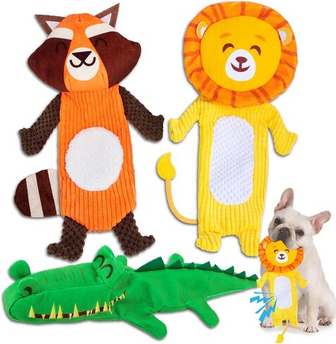 Dog Toys No Stuffing, 3 Pack Plush Dog Squeaky Toys for Small, Medium Breeds, Fun for Indoor Puppies with Squeaker and Crinkle Paper, Pet Entertaining Toys Interactive Teething Chew Toys Dog Toys in Saudi Arabia