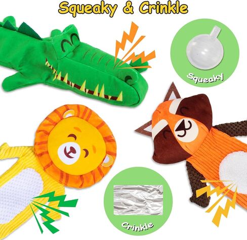 Dog Toys No Stuffing, 3 Pack Plush Dog Squeaky Toys for Small, Medium Breeds, Fun for Indoor Puppies with Squeaker and Crinkle Paper, Pet Entertaining Toys Interactive Teething Chew Toys Dog Toys in Saudi Arabia
