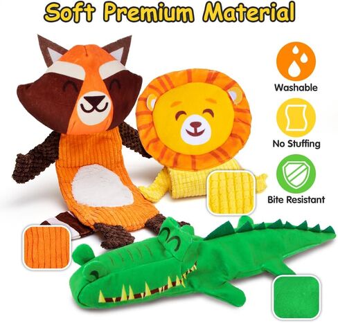 Dog Toys No Stuffing, 3 Pack Plush Dog Squeaky Toys for Small, Medium Breeds, Fun for Indoor Puppies with Squeaker and Crinkle Paper, Pet Entertaining Toys Interactive Teething Chew Toys Dog Toys in Saudi Arabia