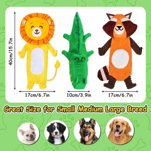 Dog Toys No Stuffing, 3 Pack Plush Dog Squeaky Toys for Small, Medium Breeds, Fun for Indoor Puppies with Squeaker and Crinkle Paper, Pet Entertaining Toys Interactive Teething Chew Toys Dog Toys in Saudi Arabia