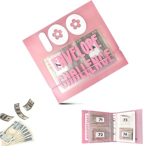 100 Envelope Challenge Binder - Cash Saving Challenge Kit - 7.9''x7.9'' Money Saving Binder Money Savings Challenges Book with Cash Envelopes - Easy and Funny Way to Save $5,050 (Pink) in Saudi Arabia