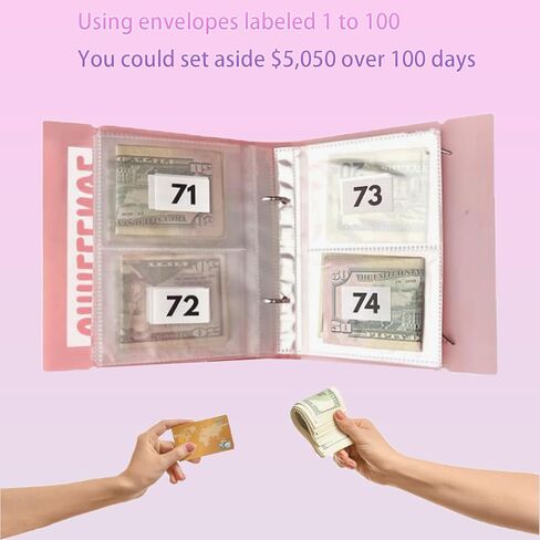 100 Envelope Challenge Binder - Cash Saving Challenge Kit - 7.9''x7.9'' Money Saving Binder Money Savings Challenges Book with Cash Envelopes - Easy and Funny Way to Save $5,050 (Pink) in Saudi Arabia