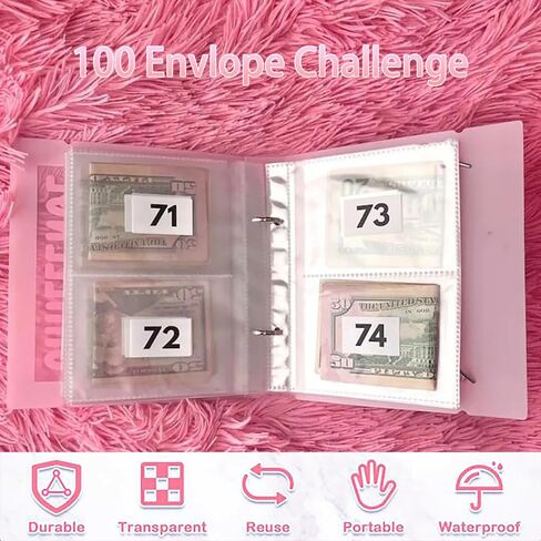 100 Envelope Challenge Binder - Cash Saving Challenge Kit - 7.9''x7.9'' Money Saving Binder Money Savings Challenges Book with Cash Envelopes - Easy and Funny Way to Save $5,050 (Pink) in Saudi Arabia