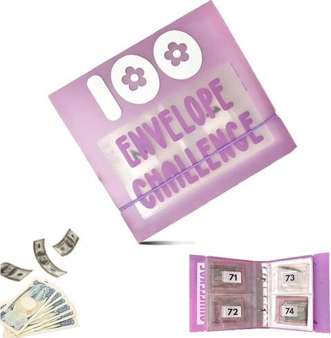 100 Envelope Challenge Binder - Cash Saving Challenge Kit - 7.9''x7.9'' Money Saving Binder Money Savings Challenges Book with Cash Envelopes - Easy and Funny Way to Save $5,050 (Pink) in Saudi Arabia