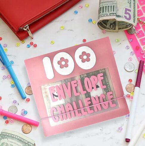 100 Envelope Challenge Binder - Cash Saving Challenge Kit - 7.9''x7.9'' Money Saving Binder Money Savings Challenges Book with Cash Envelopes - Easy and Funny Way to Save $5,050 (Pink) in Saudi Arabia