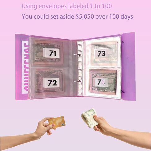 100 Envelope Challenge Binder - Cash Saving Challenge Kit - 7.9''x7.9'' Money Saving Binder Money Savings Challenges Book with Cash Envelopes - Easy and Funny Way to Save $5,050 (Pink) in Saudi Arabia