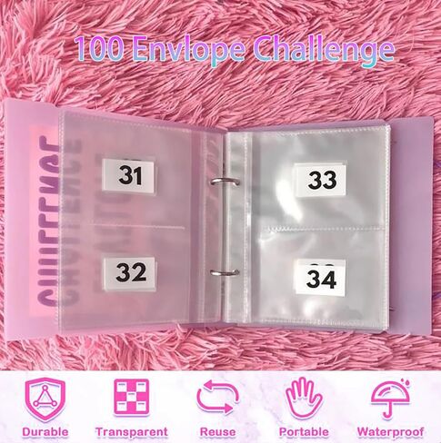 100 Envelope Challenge Binder - Cash Saving Challenge Kit - 7.9''x7.9'' Money Saving Binder Money Savings Challenges Book with Cash Envelopes - Easy and Funny Way to Save $5,050 (Pink) in Saudi Arabia