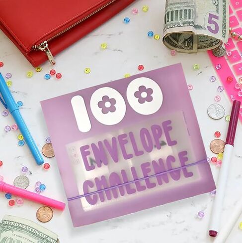 100 Envelope Challenge Binder - Cash Saving Challenge Kit - 7.9''x7.9'' Money Saving Binder Money Savings Challenges Book with Cash Envelopes - Easy and Funny Way to Save $5,050 (Pink) in Saudi Arabia