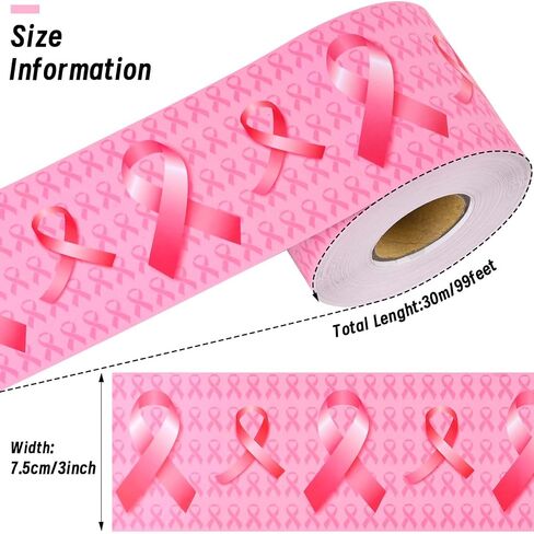 99Ft Breast Cancer Awareness Bulletin Board Borders Pink Ribbon Patterned Bulletin Border Trim for Women Girls for Classroom Wall Office Window for Breast Cancer Month Decor in Saudi Arabia