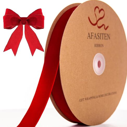 Red Velvet Ribbon, Velvet Ribbon 1 inch'' 25 Yards，Velvet Ribbon for Christmas Tree Velvet Christmas Ribbon for Gift Wrapping Tree Ornaments Wreath Decoration Bouquet Hair Bow Clip DIY Craft Gift in Saudi Arabia
