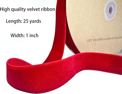 Red Velvet Ribbon, Velvet Ribbon 1 inch'' 25 Yards，Velvet Ribbon for Christmas Tree Velvet Christmas Ribbon for Gift Wrapping Tree Ornaments Wreath Decoration Bouquet Hair Bow Clip DIY Craft Gift in Saudi Arabia