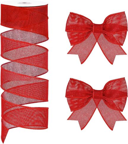 VGOODALL Burlap Wired Ribbon, Wired Edge Ribbon Red Burlap Ribbon 2 Inch x 12 Yard for Crafts Gift Wrapping Wreath Home Decor in Saudi Arabia