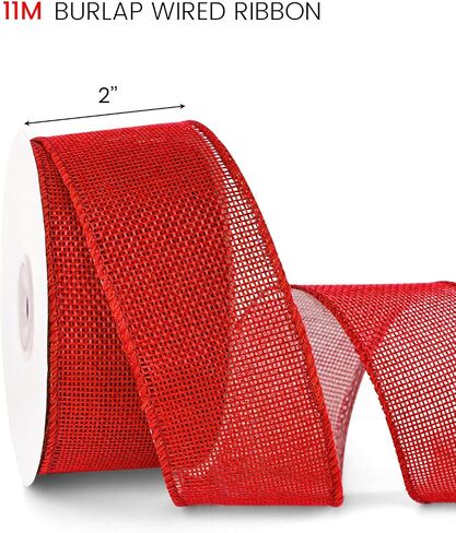 VGOODALL Burlap Wired Ribbon, Wired Edge Ribbon Red Burlap Ribbon 2 Inch x 12 Yard for Crafts Gift Wrapping Wreath Home Decor in Saudi Arabia