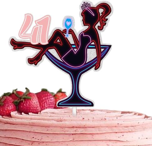 Pink Glitter High Heeled Sitting Girl 41 Cake Topper Pick for Makeup Spa Let's Glow Flashing Night Out Hen Movie Nightclub Theme Party Decor Supplies Women Happy 41st Birthday Party Decoration in Kuwait