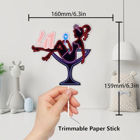 Pink Glitter High Heeled Sitting Girl 41 Cake Topper Pick for Makeup Spa Let's Glow Flashing Night Out Hen Movie Nightclub Theme Party Decor Supplies Women Happy 41st Birthday Party Decoration in Kuwait