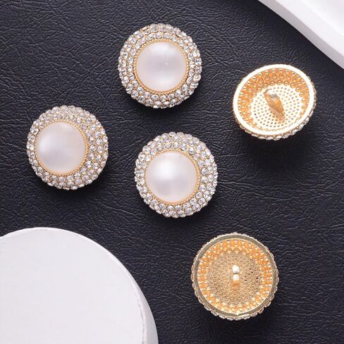 4 PCS Rhinestone Pearl Buttons Embellishments, Sparkly Crystal Decorations for Sewing Crafts Clothing DIY Jewelry Making Wedding Accessory Bouquet (Pearl-2) in Saudi Arabia