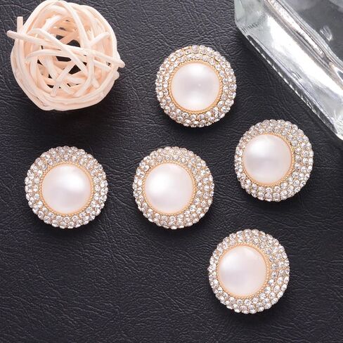 4 PCS Rhinestone Pearl Buttons Embellishments, Sparkly Crystal Decorations for Sewing Crafts Clothing DIY Jewelry Making Wedding Accessory Bouquet (Pearl-2) in Saudi Arabia