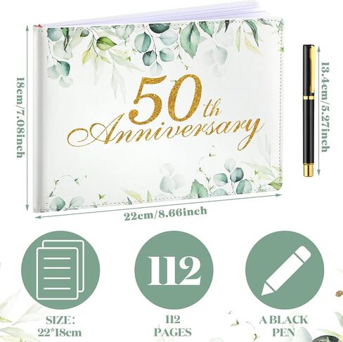 Patelai Wedding Anniversary Guest Book Anniversary Decorations Wedding Guest Book Sign Alternative 50th Anniversary Party Favors Guest Book with Pen, 112 Pages(50th Anniversary) in Saudi Arabia
