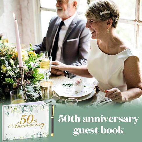 Patelai Wedding Anniversary Guest Book Anniversary Decorations Wedding Guest Book Sign Alternative 50th Anniversary Party Favors Guest Book with Pen, 112 Pages(50th Anniversary) in Saudi Arabia