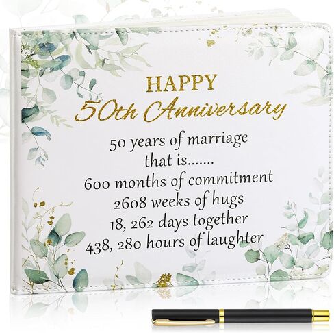 Patelai Wedding Anniversary Guest Book Anniversary Decorations Wedding Guest Book Sign Alternative 50th Anniversary Party Favors Guest Book with Pen, 112 Pages(50th Anniversary) in Saudi Arabia