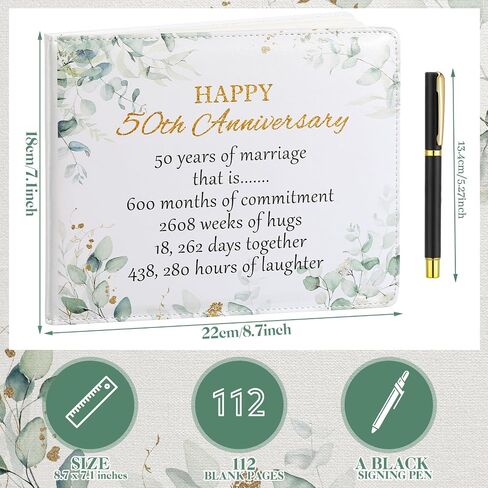 Patelai Wedding Anniversary Guest Book Anniversary Decorations Wedding Guest Book Sign Alternative 50th Anniversary Party Favors Guest Book with Pen, 112 Pages(50th Anniversary) in Saudi Arabia