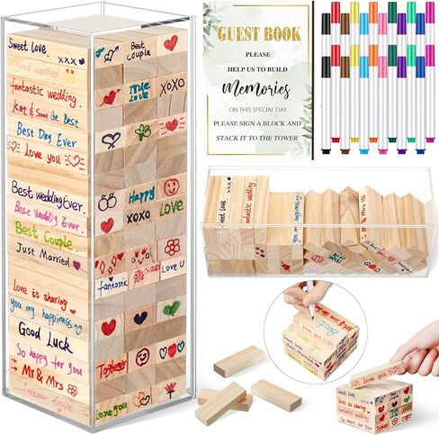 80 Pcs Wedding Guest Book Alternative Wooden Block Guest Book for Wedding Sign in Wedding Book Wooden Block Wedding Games Bridal Shower Game for Wedding Sign in, Reception (Greenery) in Saudi Arabia