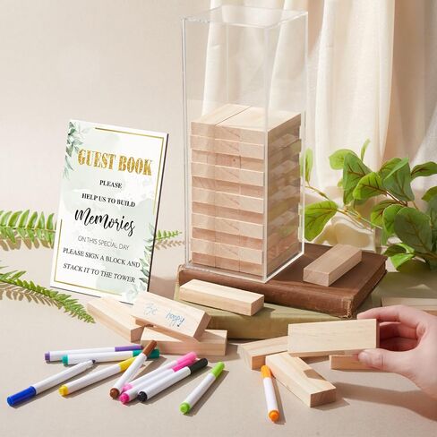 80 Pcs Wedding Guest Book Alternative Wooden Block Guest Book for Wedding Sign in Wedding Book Wooden Block Wedding Games Bridal Shower Game for Wedding Sign in, Reception (Greenery) in Saudi Arabia