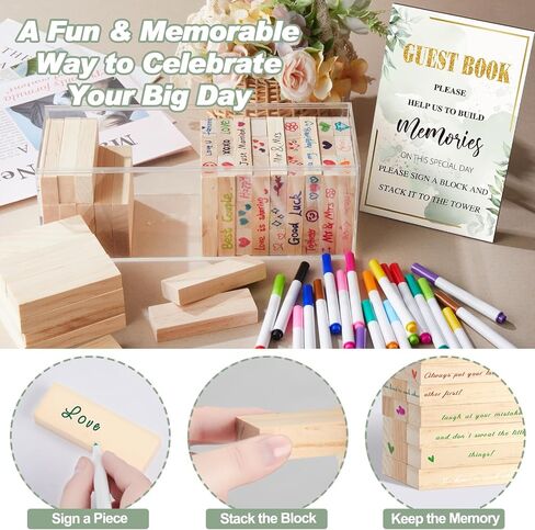80 Pcs Wedding Guest Book Alternative Wooden Block Guest Book for Wedding Sign in Wedding Book Wooden Block Wedding Games Bridal Shower Game for Wedding Sign in, Reception (Greenery) in Saudi Arabia