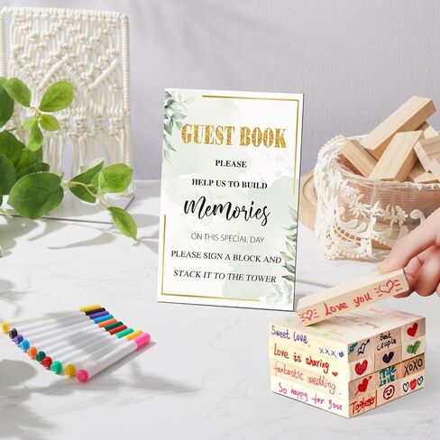 80 Pcs Wedding Guest Book Alternative Wooden Block Guest Book for Wedding Sign in Wedding Book Wooden Block Wedding Games Bridal Shower Game for Wedding Sign in, Reception (Greenery) in Saudi Arabia